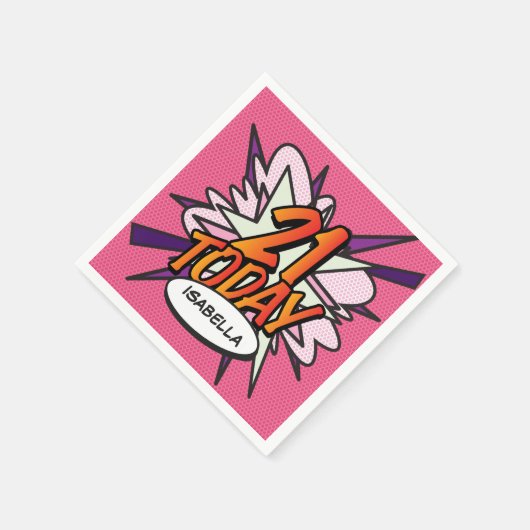 21 HEUTIGE Fun Retro Comic Buch Rosa Serviette (Ecke)