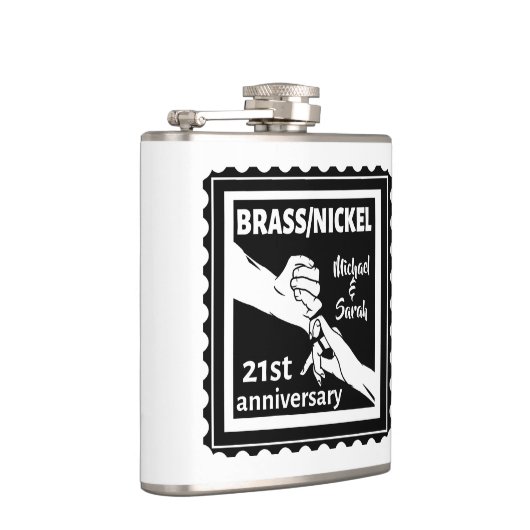 21. Hochzeitstag Messing Nickel traditionell Flachmann (Rechts)