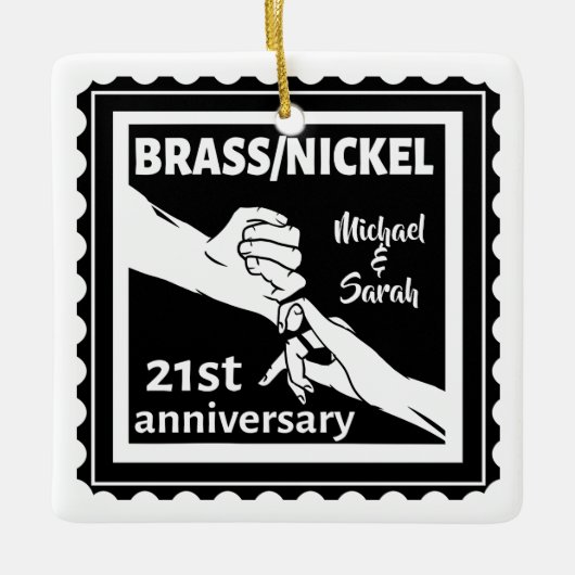21. Hochzeitstag Messing Nickel traditionell Keramikornament (Vorderseite)