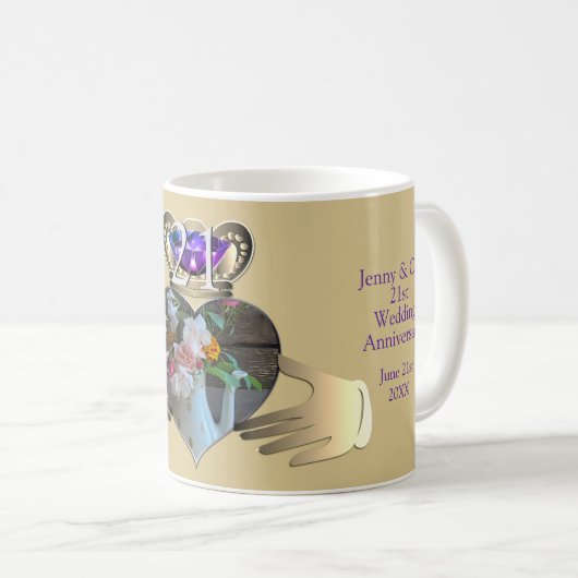 21. Hochzeitstag Tasse Claddaugh Iolite (VorderseiteRechts)