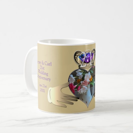 21. Hochzeitstag Tasse Claddaugh Iolite (Vorderseite Links)