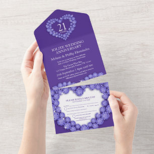 21. iolitischer Hochzeitstag lila All In One Einladung