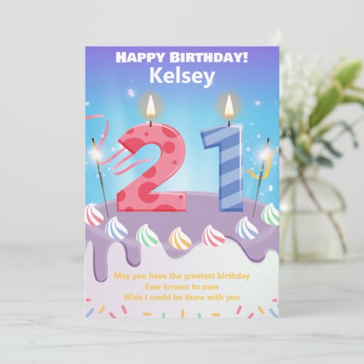 21 Jahre alte Happy Birthday Card (Stehend Vorderseite)