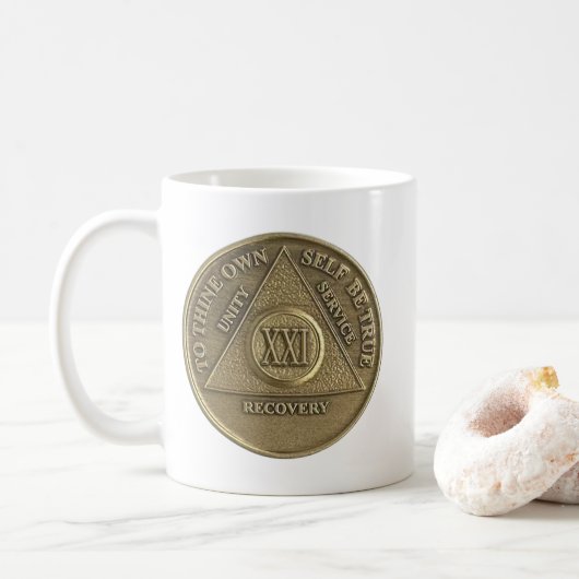 21 Jahre nüchterne Medallion Coin Happy Anniversar Kaffeetasse (Mit Donut)