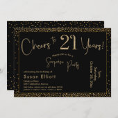 21 Jahre Überraschung Geburtstag Gold & Schwarz Einladung (Vorne/Hinten)
