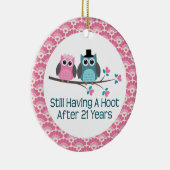 21. Jahrestags-Eulen-Hochzeitstag-Geschenk Keramik Ornament (Rechts)