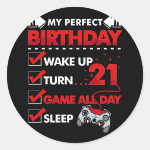 21-jähriger Gamer Boy 20. Perfect Birthday Gaming Runder Aufkleber