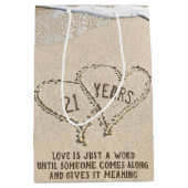 21. Jubiläum Beach Hearts Mittlere Geschenktasche Geschenktüte (Vorderseite)
