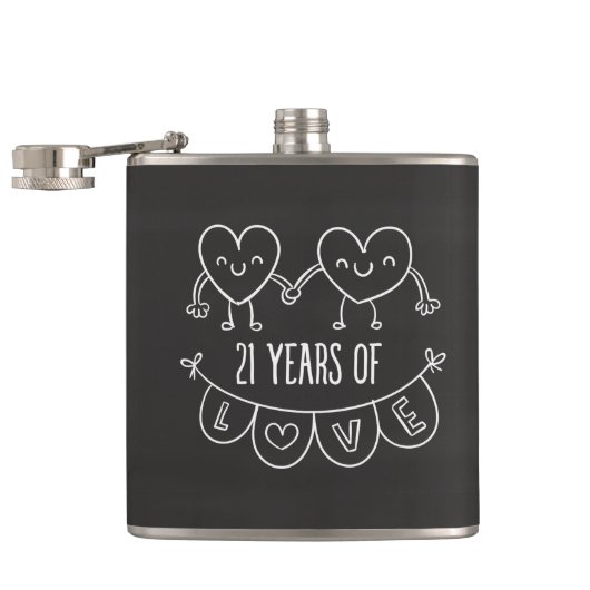 21. Jubiläum Geschenk Chalk Herzen Flachmann (Geöffnet)