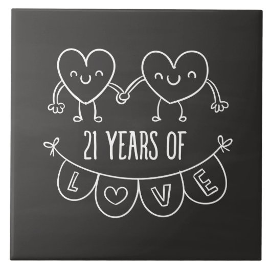 21. Jubiläum Geschenk Chalk Herzen Fliese (Vorderseite)