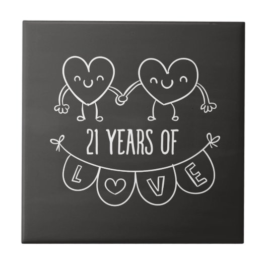 21. Jubiläum Geschenk Chalk Herzen Fliese (Vorderseite)