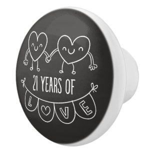 21. Jubiläum Geschenk Chalk Herzen Keramikknauf