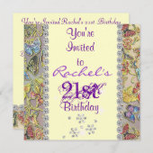 21. LILA BÜTTERFLY Geburtstagsfeier Einladung BLIN (Vorne/Hinten)