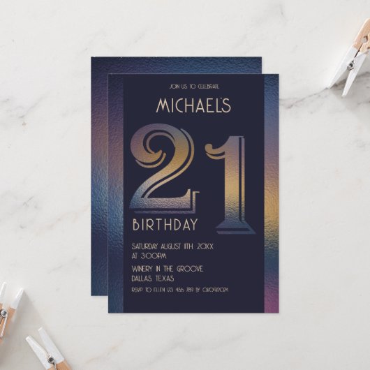 21. lila und goldener Geburtstag Einladung (Vorderseite/Rückseite Beispiel)