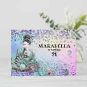 *~* 21 Luxe Rainbow Mermaid Birthday Party Einladung (Stehend Vorderseite)