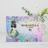 *~* 21 Luxe Rainbow Mermaid Glam Birthday Party Einladung (Stehend Vorderseite)