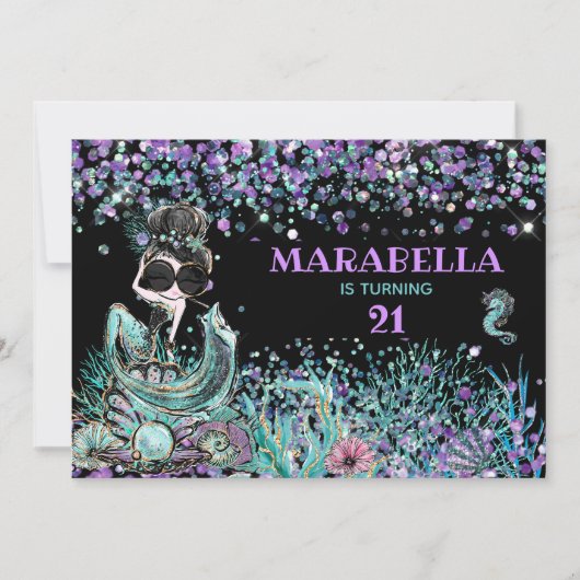 *~* 21 Meerjungfrau GLAM LUXE Unter dem Meer Gebur Einladung (Vorderseite)