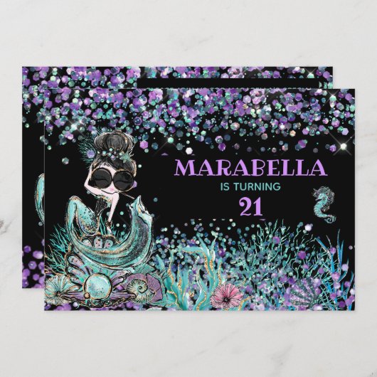*~* 21 Meerjungfrau GLAM LUXE Unter dem Meer Gebur Einladung (Vorne/Hinten)