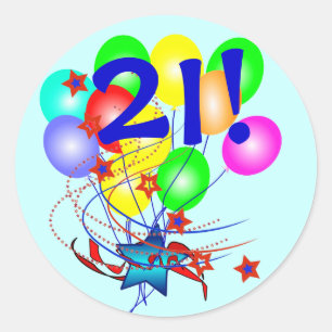 21! oder jedes Alter Birthday Balloons Round Stick Runder Aufkleber