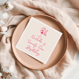 21. Pink Hand Drawn Coquette Fun Geburtstagsparty Serviette