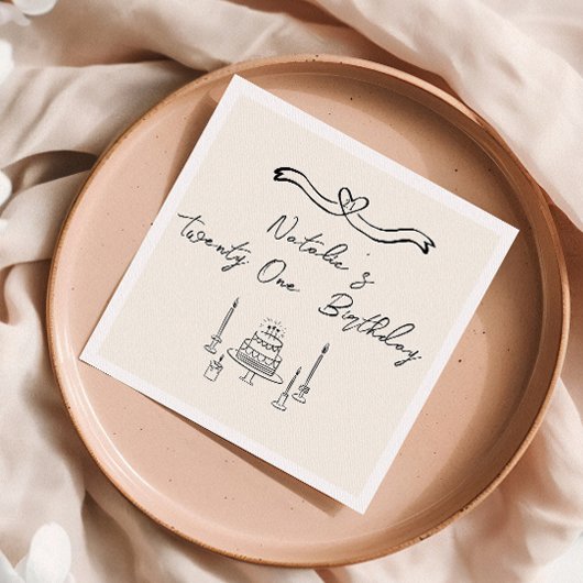 21. Retro Hand geschrieben Gezeichnet Kuchen Bow G Serviette