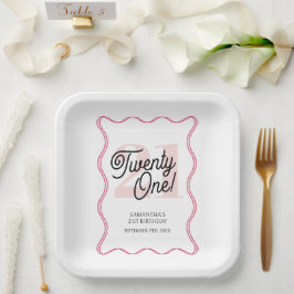 21. Retro Wavy Minimalistisch 21. Geburtstag Pappteller