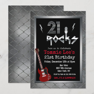 21 Rocks Rockstar-Gitarren-Geburtstagseinladung Einladung