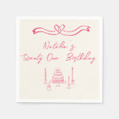 21. Rosa Hand geschrieben Gezeichnet Kuchen Bow Ge Serviette (Vorderseite)