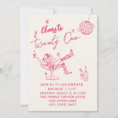 21. Rosa Hand gezeichnete Cowgirl Küsten Spaß Gebu Einladung (Vorderseite)