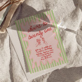 21. Rosa Handgezeichnete farbenfrohe Streifen Gebu Einladung