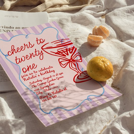 21. Rosa Handgezeichneter Champagner Glass Geburts Einladung