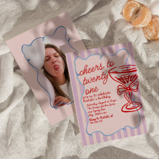 21. Rosa Handgezeichnetes Champagner Foto Geburtst Einladung