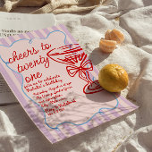 21. Rosa Handgezeichnetes Champagner Foto Geburtst Einladung