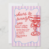 21. Rosa Handgezeichnetes Champagner Foto Geburtst Einladung (Vorderseite)
