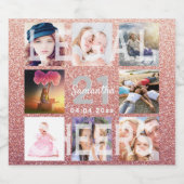 21. Rose Gold Glitzer Foto Name Schaumweinetikett (Einzelnes Label)