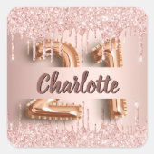 21. Rose Gold Glitzer Quadratischer Aufkleber (Vorderseite)