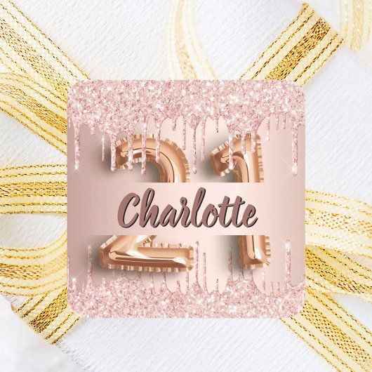21. Rose Gold Glitzer Quadratischer Aufkleber