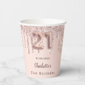 21. Rose Gold Glitzer Tropfen Monogramm Pappbecher (Rückseite)