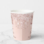 21. Rose Gold Glitzer Tropfen Monogramm Pappbecher (Rechts)
