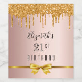 21. Rose Gold Glitzer Tropfen Monogramm Weinetikett (Einzelnes Label)