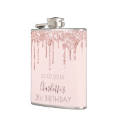 21. Rose Gold Glitzer Tropfen Rosa Monogramm Flachmann (Links)