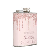 21. Rose Gold Glitzer Tropfen Rosa Monogramm Flachmann (Rechts)