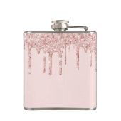 21. Rose Gold Glitzer Tropfen Rosa Monogramm Flachmann (Rückseite)