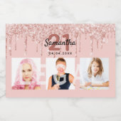 21. Rose Gold rot rechtliche Glitzer Foto Schaumweinetikett (Einzelnes Label)