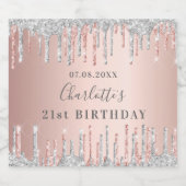 21. Rose Gold Silber Glitzer Monogramm Schaumweinetikett (Einzelnes Label)