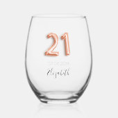 21. Rose Goldname Weinglas Ohne Stiel (Vorderseite)