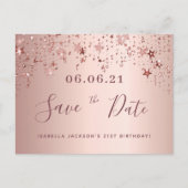 21. Rose Goldstars Save the Date Postkarte (Vorderseite)