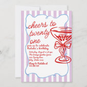 21. Roter Hand gezeichneter Champagner Glass Spaß  Einladung (Vorderseite)