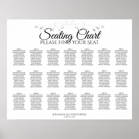 21 schlichte, weiße Hochzeitstabelle Poster (Vorne)