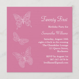 21. Schmetterlings-Geburtstags-Einladung (Rosa) Einladung